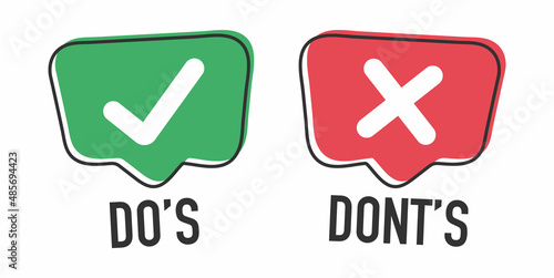 Do and Don't or Good and Bad Icons w Positive and Negative Symbols photo