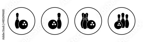 Bowling icons set. bowling ball and pin sign and symbol.