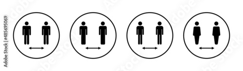 Social distance icons set. social distancing sign and symbol. self quarantine sign