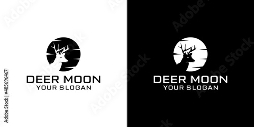 Inspiration for the logo design of the silhouette of a deer head and moon on a black and white background