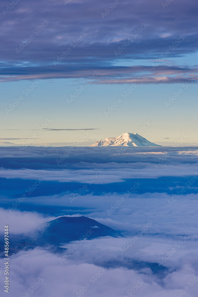 Chimborazo Volcano 6,268m summit, seen from 5,897m Cotopaxi Volcano summit, Cotopaxi Province, Ecuador, South America