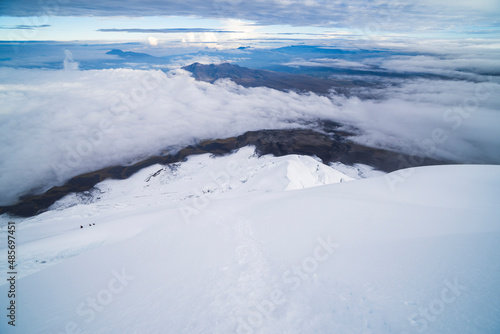 Route down glacier from Cotopaxi Volcano summit, Cotopaxi Province, Ecuador, South America