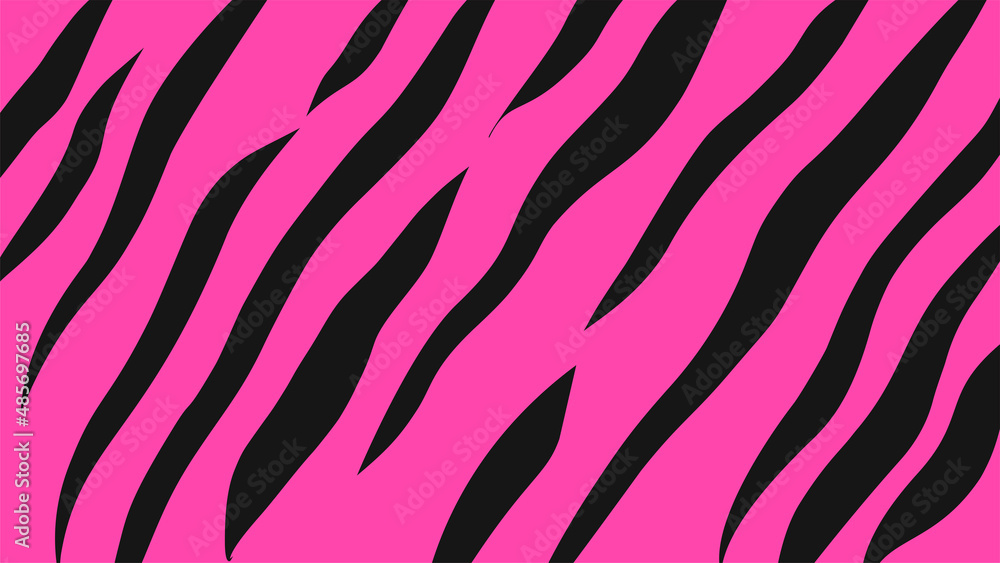 Vector pattern with bright contrast zebra texture. Wild animal print with black stripes on pink backdrop Vector pattern with bright contrast zebra texture. Wild animal print with black stripes on pink backdrop