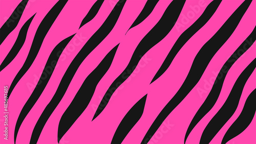 Vector pattern with bright contrast zebra texture. Wild animal print with black stripes on pink backdrop