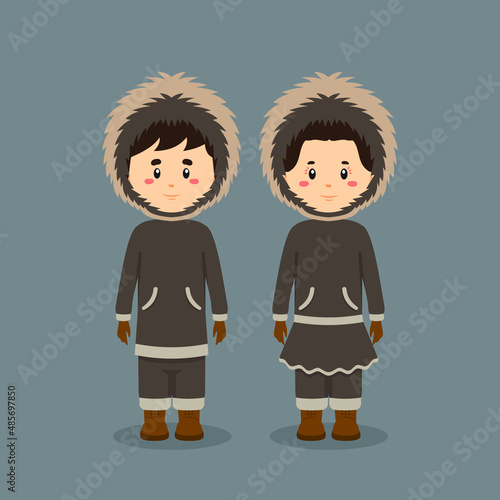 Couple Character Wearing Eskimo Alaska Traditional Dress