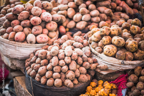 Potato market stall at San Camilo Market (Mercado San Camilo), Arequipa, Peru, South America