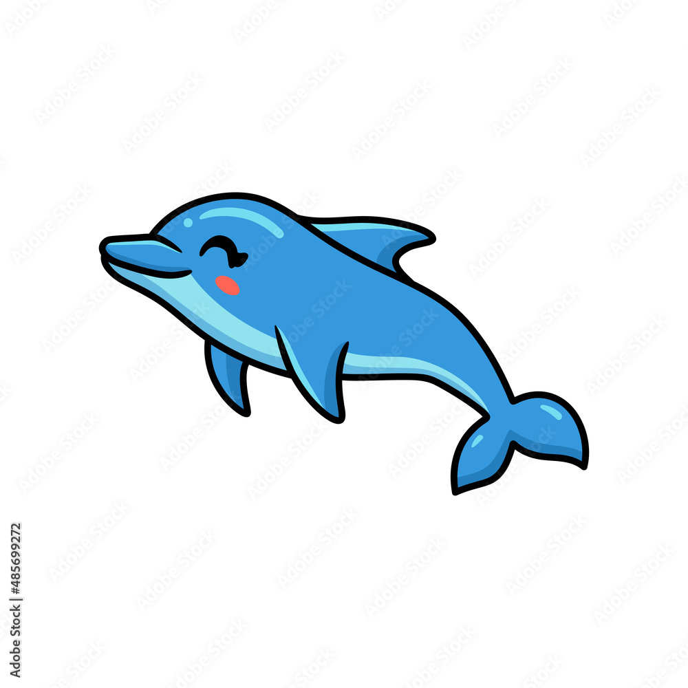 Obraz premium Cute little dolphin cartoon swimming