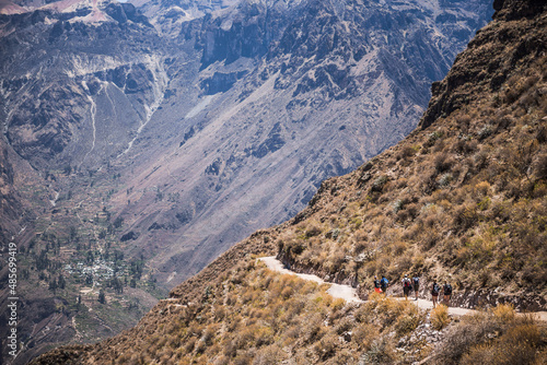 Tourist hiking the Colca Canyon trek, Peru, South America photo