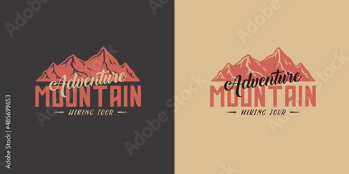Camping mountain for travel expedition. Rock emblem for camp outdoor adventure or hiking and climbing