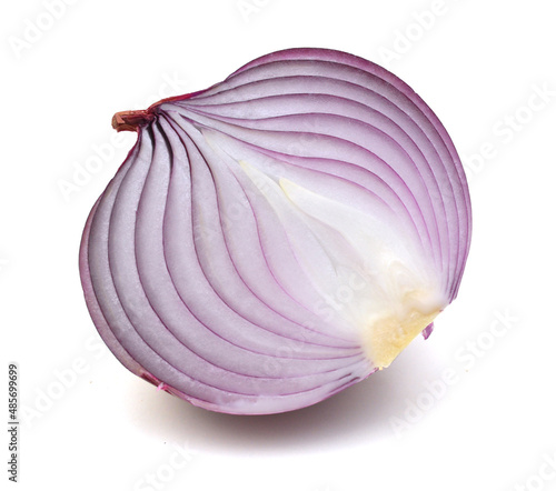 Red onion rings on white background