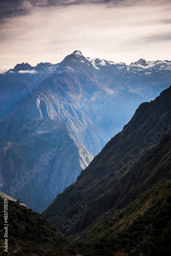 Andes Mountains at sunrise on day 3 of Inca Trail Trek  Cusco Region  Peru  South America