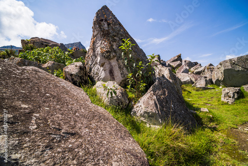 Boulders used to build Machu Picchu, an ancient Inca city, Cusco Region, Peru, South America