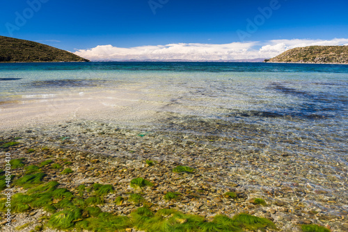 Beach at Challapampa village, Isla del Sol (Island of the Sun), Lake Titicaca, Bolivia, South America