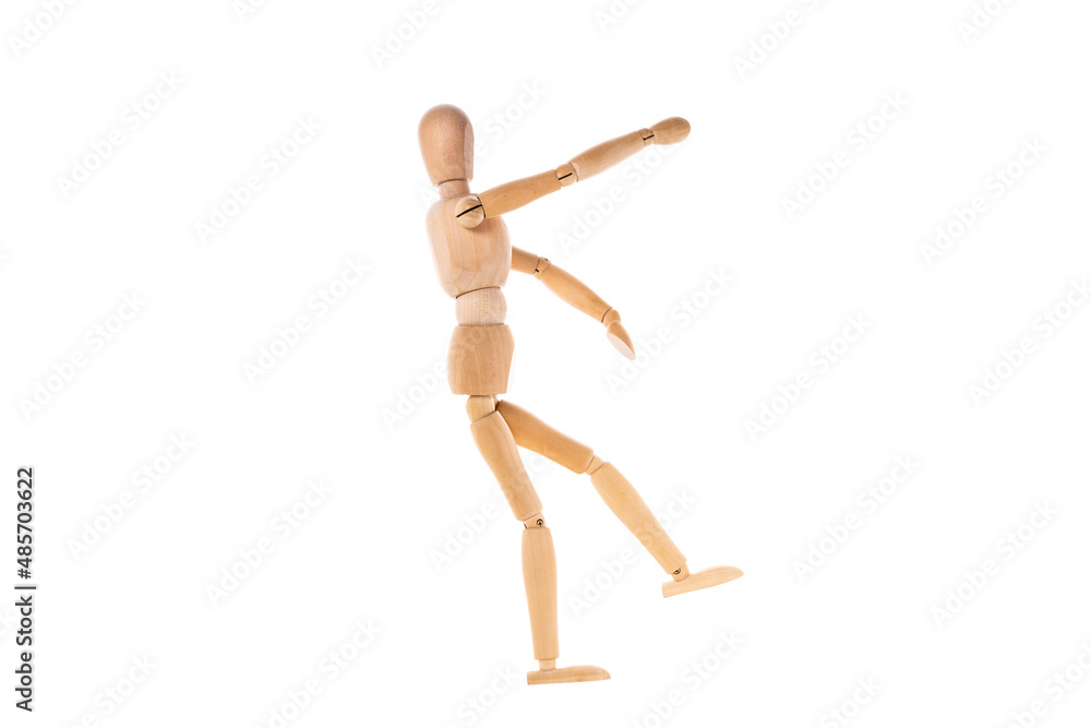 wooden man in martial arts stand isolated on white background. Stretch concept wooden man in martial arts stand isolated on white background. Stretch concept