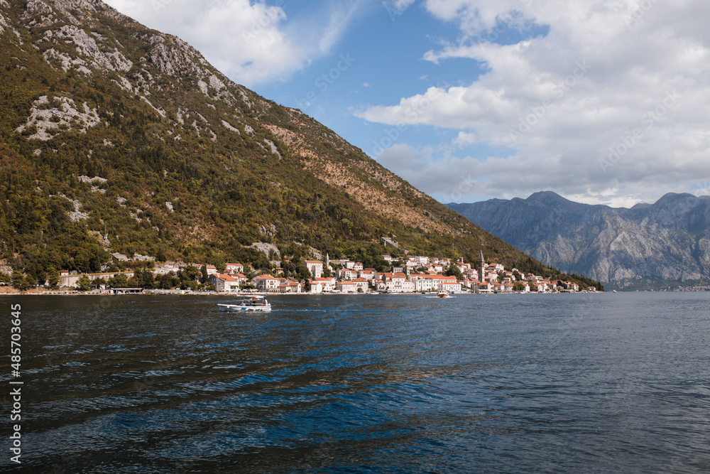 The Bay of Kotor, the Adriatic Sea in southwestern Montenegro. Its well-preserved group of medieval towns of Kotor, Tivat, Perast and Herceg Novi.  Travelling and leasure concept, beautiful seascape