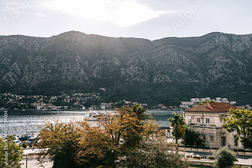 Kotor, Montenegro - 15.09.2021: Summer view from old wall Fortification in . Unesco world heritage. Europe travel site. Vacation concept. Tourism in adriatic sea. Serbian history of balkans