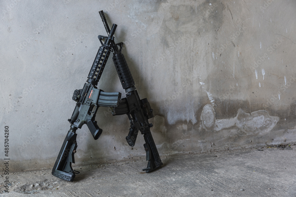 The m16 gun is placed in a dilapidated room Stock Photo | Adobe Stock