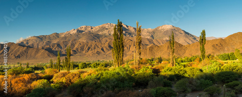 Andes Mountains sunrise landscape in the Cachi Valley scenery, Calchaqui Valleys, Salta Province, North Argentina, South America photo