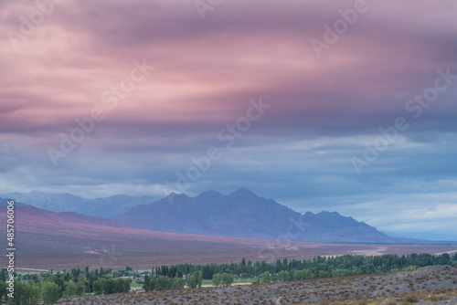 Andes Mountains surrounding Uspallata at sunset  Mendoza Province  Argentina  background with copy space  South America  background with copy space