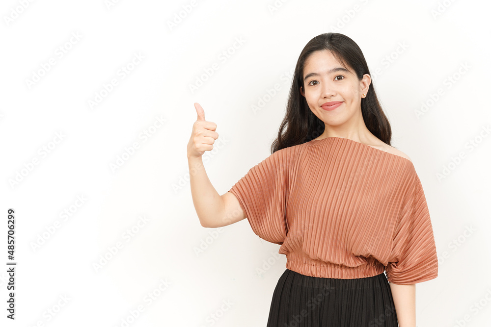 Showing Thumbs Up Of Beautiful Asian Woman Isolated On White Background Showing Thumbs Up Of Beautiful Asian Woman Isolated On White Background