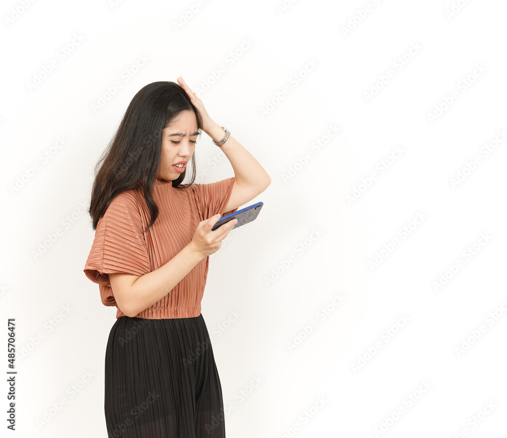 Playing Game on Smartphone Of Beautiful Asian Woman Isolated On White Background Playing Game on Smartphone Of Beautiful Asian Woman Isolated On White Background