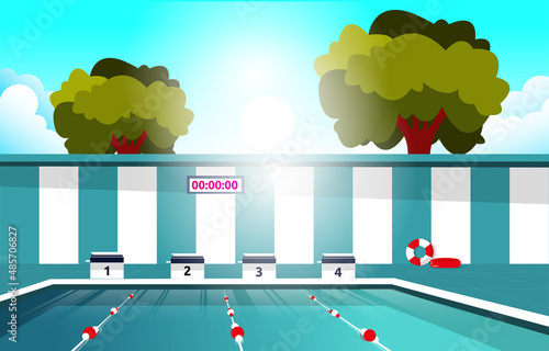Swimming Pool Arena Swim Lane Sport Competition Flat Design Illustration