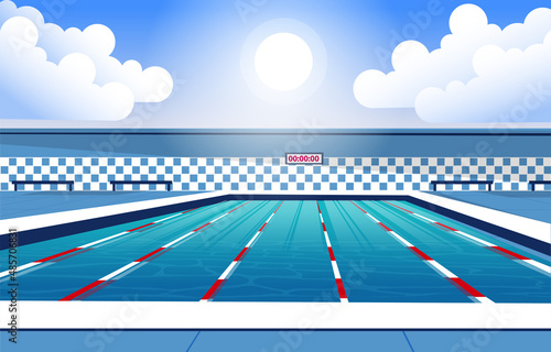 Swimming Pool Arena Swim Lane Sport Competition Flat Design Illustration
