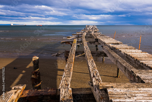 Old pier at Punta Arenas, Magallanes and Antartica Chilena Region, Chilean Patagonia, Chile, South America photo