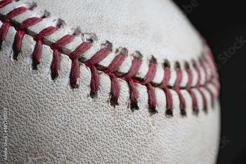 Close up Macro view of a baseball.