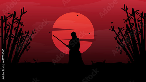 Samurai man silhoutte flat illustration