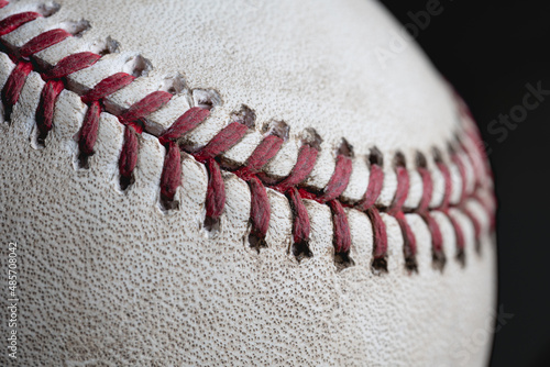 Close up Macro view of a baseball.
