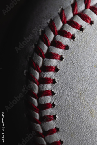 Close up Macro view of a baseball.