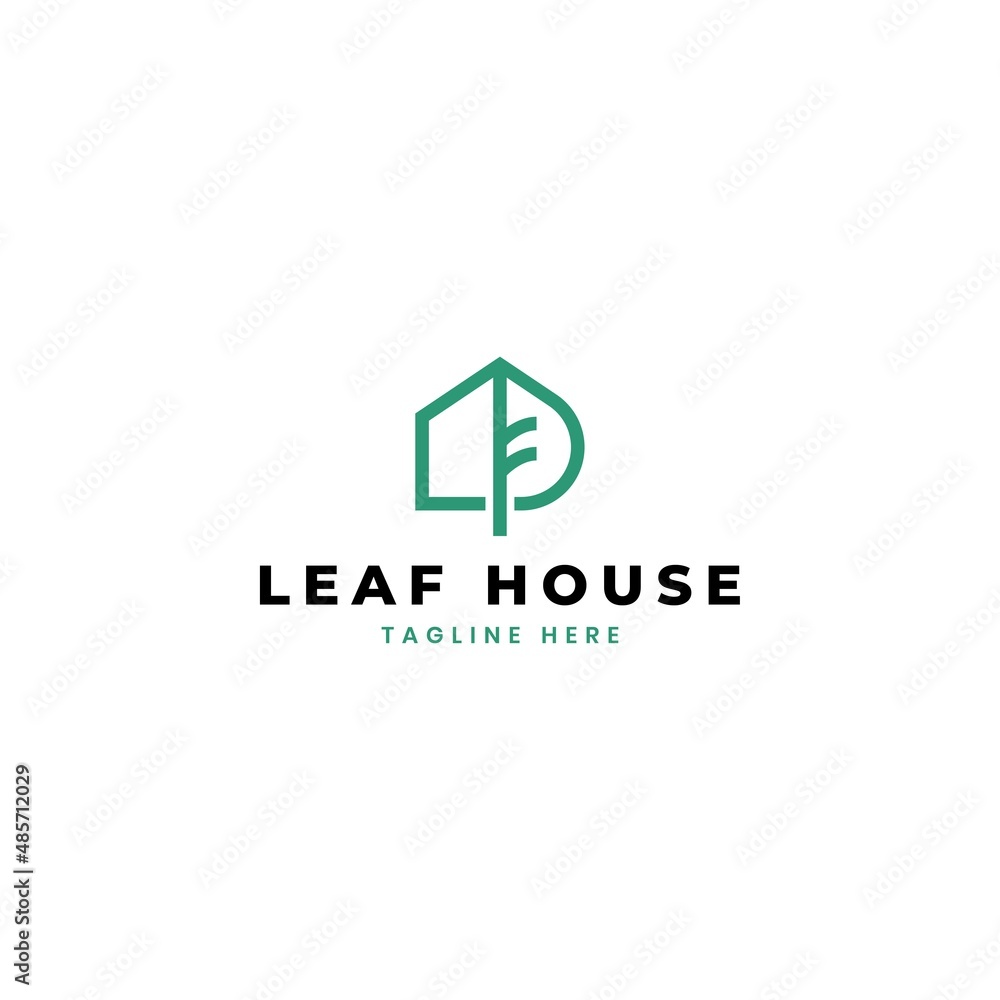 leaf house logo design illustration with tree and real estate symbols ...