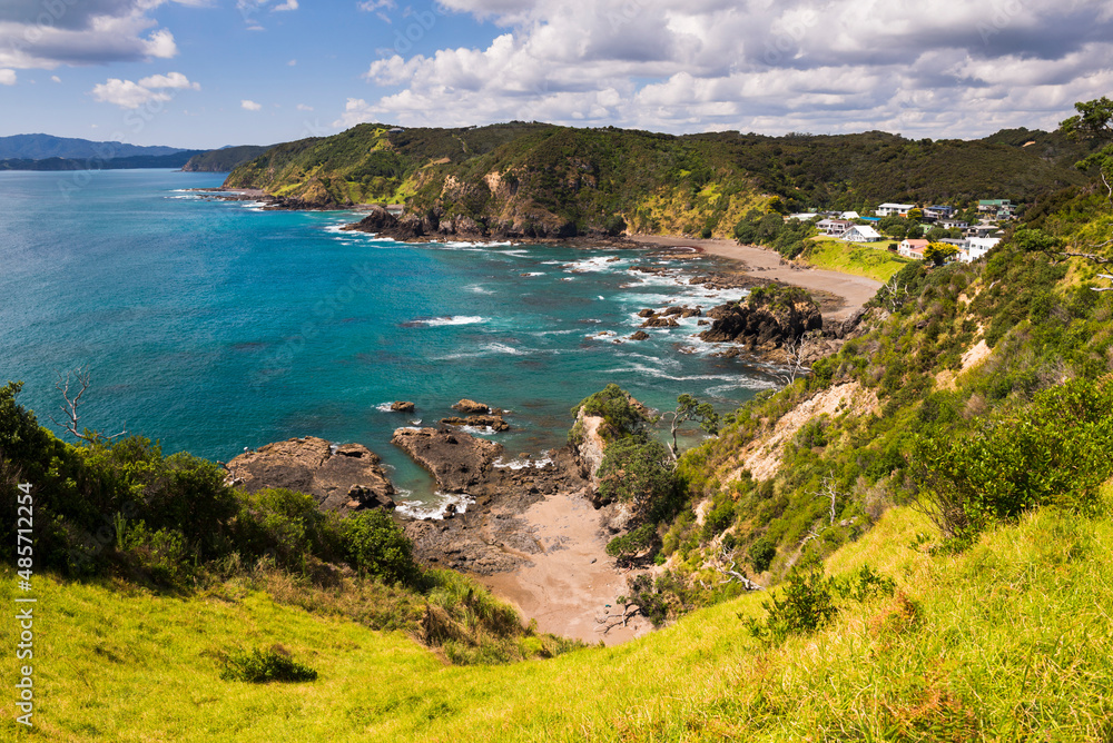 Fototapeta premium Tapeka and Russell Coast line seen from Tapeka Point, Russell, Bay of Islands, Northland Region, North Island, New Zealand