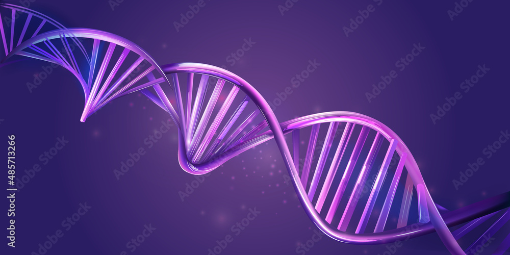 Vecteur Stock Luminous DNA strands on a violet background. | Adobe Stock