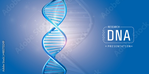 DNA spiral with abstract presentation title on a blue background.