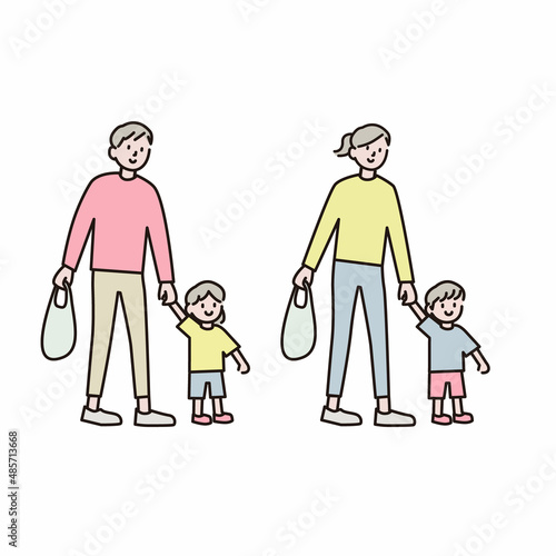 家族でお買い物イラスト素材