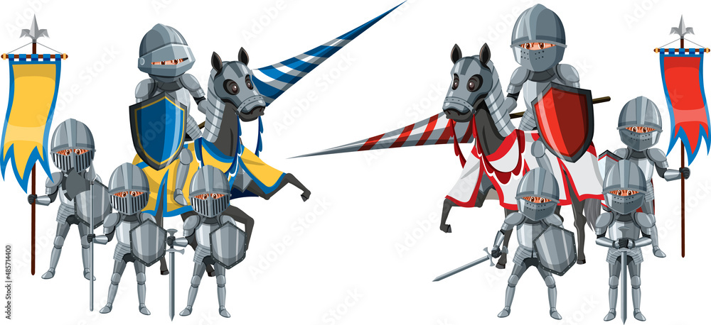 Naklejka premium Medieval knight jousting tournament on white background