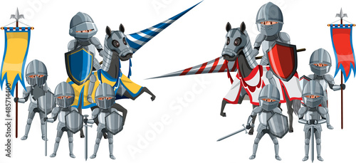 Medieval knight jousting tournament on white background