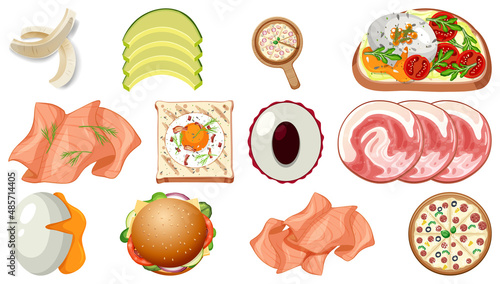 Collection of food ingredients on white background