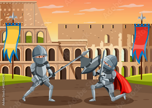 Medieval knight jousting tournament scene