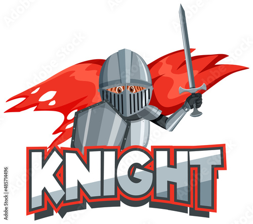 Knight font logo with a medieval knight in cartoon style