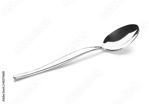 Stainless steel spoon on white background