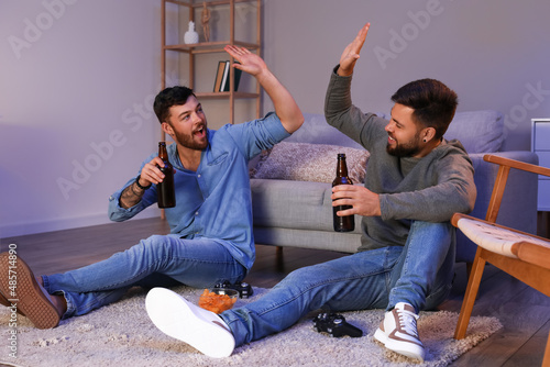 Young brothers with bottles...