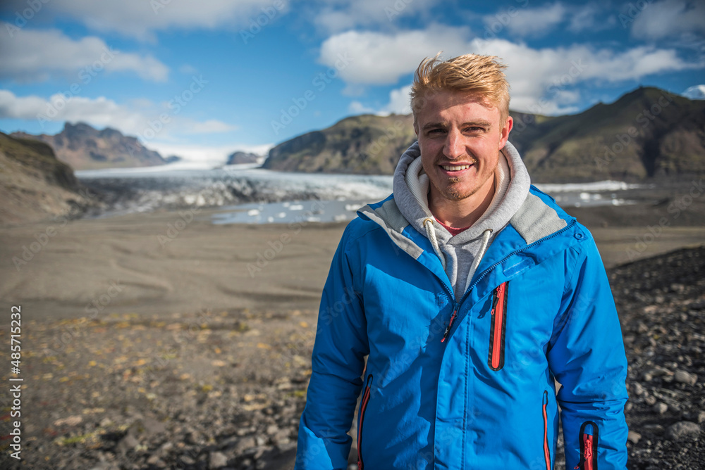 Portrait on a man in Skaftafell National Park, South Region of Iceland (Sudurland), Europe Portrait on a man in Skaftafell National Park, South Region of Iceland (Sudurland), Europe