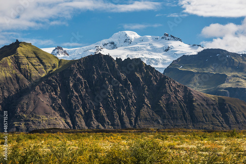 2110m Hvannadalshnjukur Mountain, the highest point in Iceland, located on Vatnajokull Glacier as seen from Skaftafell National Park, Europe