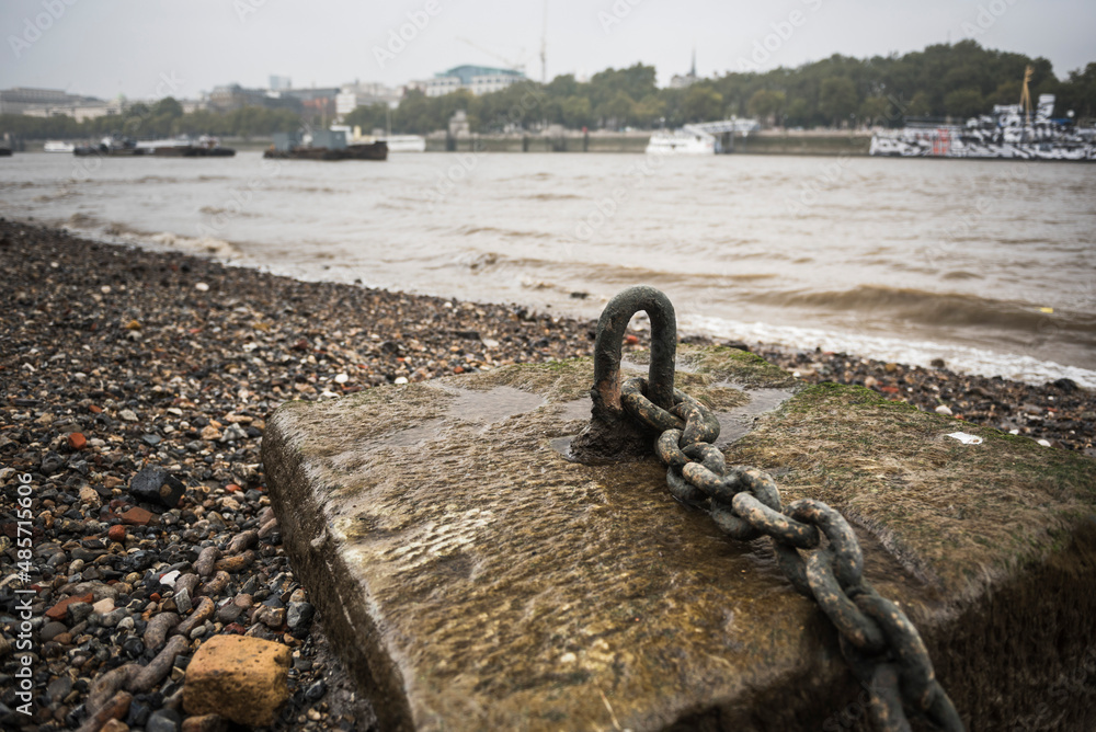 Rusty mooring by the River Thames, South Bank, London, England Rusty mooring by the River Thames, South Bank, London, England