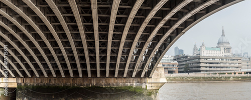 St Paul's Cathedral and Blackfriars Bridge alongside the River Thames, South Bank, London, England #485715691