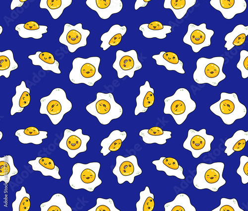 Cute vector Kawaii omelette scrambled eggs seamless surface pattern design for textile, wallpaper, bag, napkins and t-shirts.