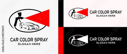 car paint logo design template. silhouette of paint spray gun with with car in creative and simple concept. premium vector